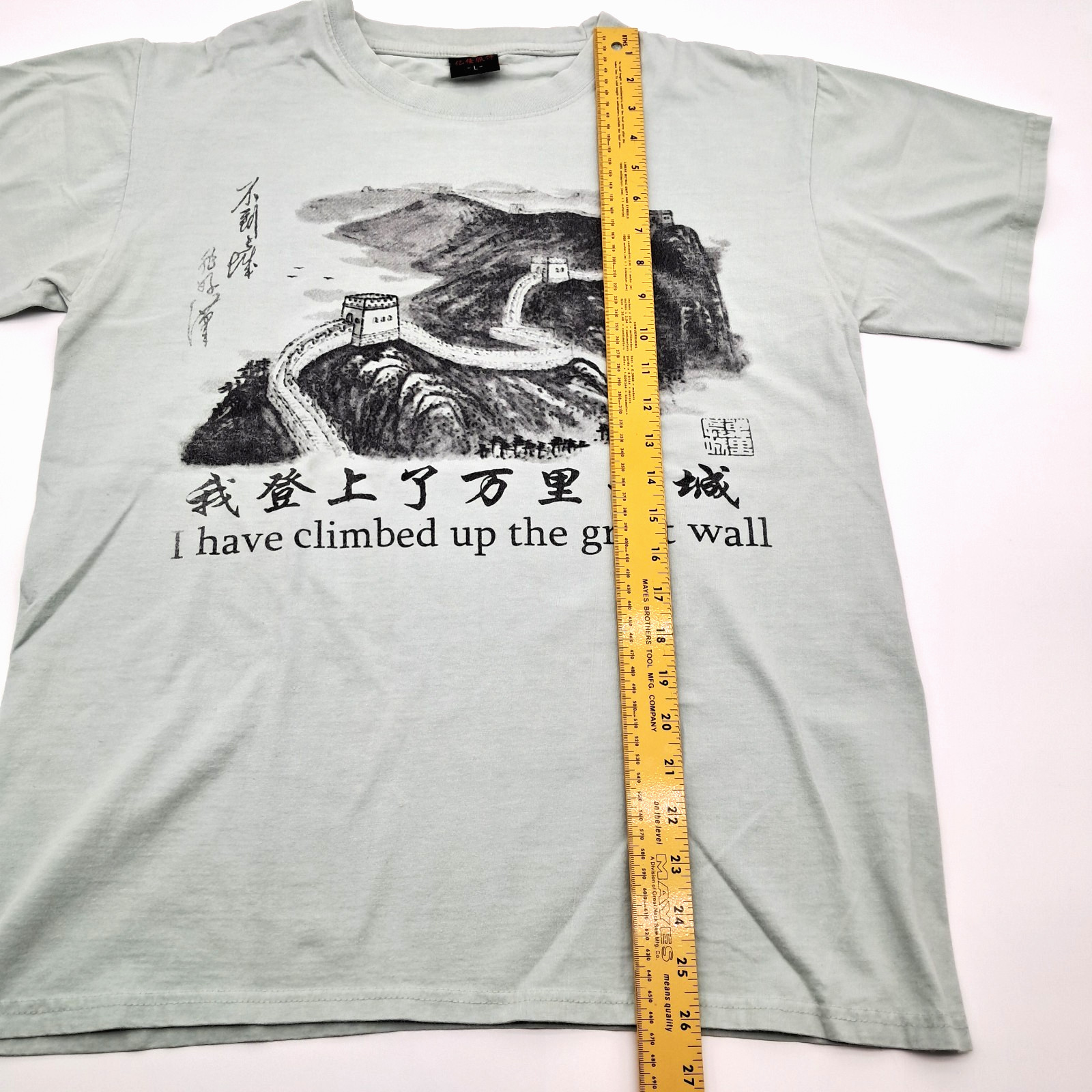 VTG I Have Climbed Up the Great Wall Graphic China T-Shirt Size L Sage Green gallery