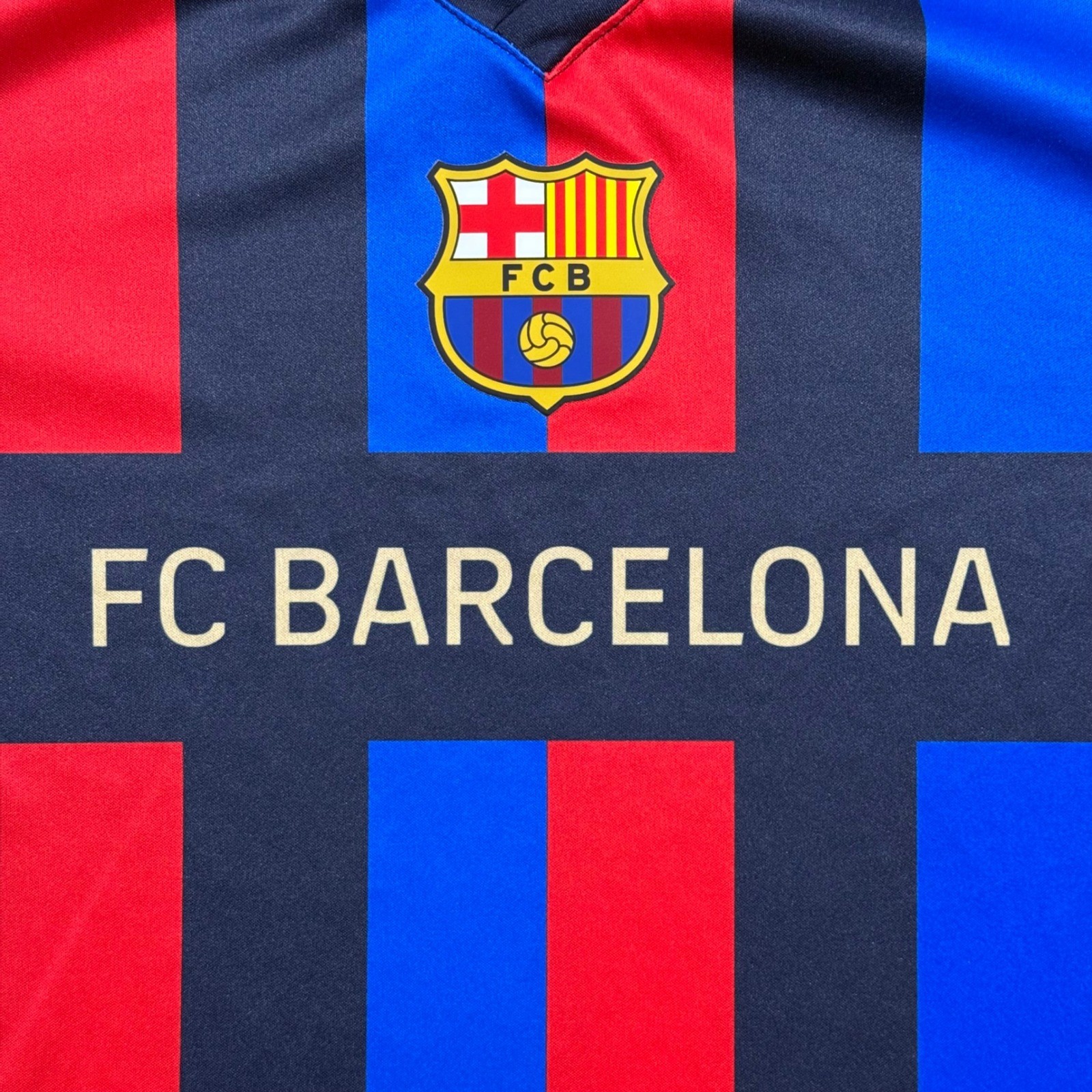 FC Barcelona Soccer Jersey Mens Medium Blue Red Striped VNeck Short Sleeve Shirt gallery