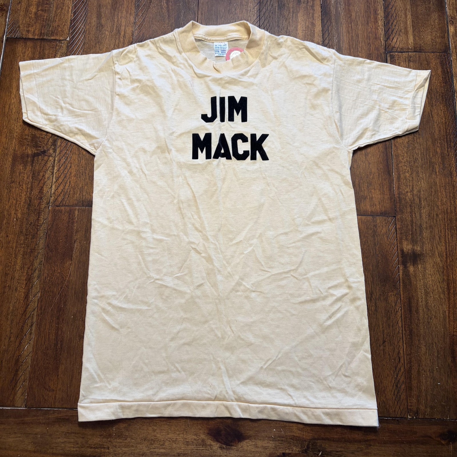 Vintage 60s Jim Mack Shirt Mens M Beige Edison Council Political T-Shirt Flocked gallery