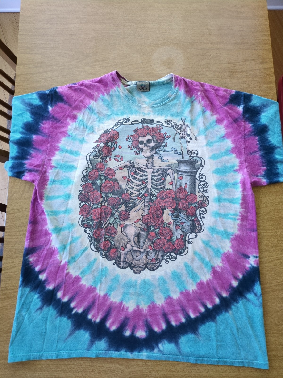Grateful Dead Liquid Blue 1965 1995 TieDye T‑Shirt XXL Vintage Roses Skull gallery