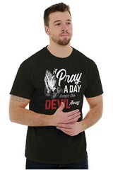 Prayer Keep Devil Away Religious Christian Adult Short Sleeve Crewneck Tee