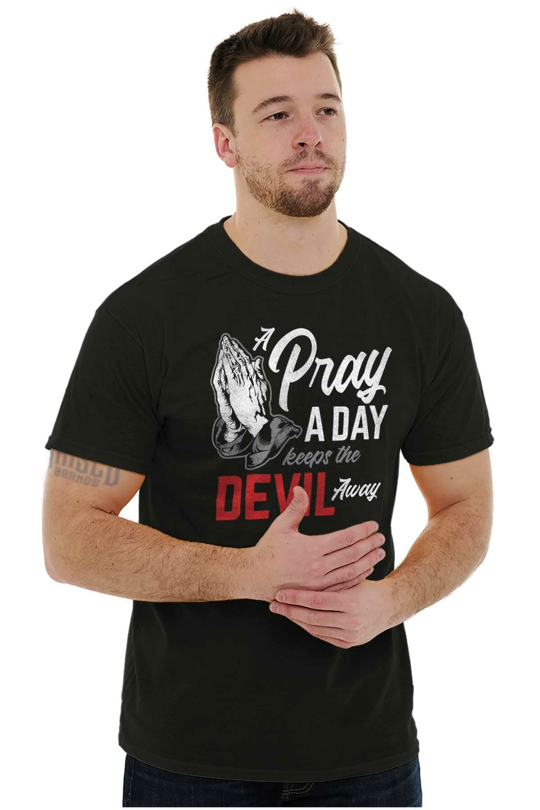Prayer Keep Devil Away Religious Christian Adult Short Sleeve Crewneck Tee gallery