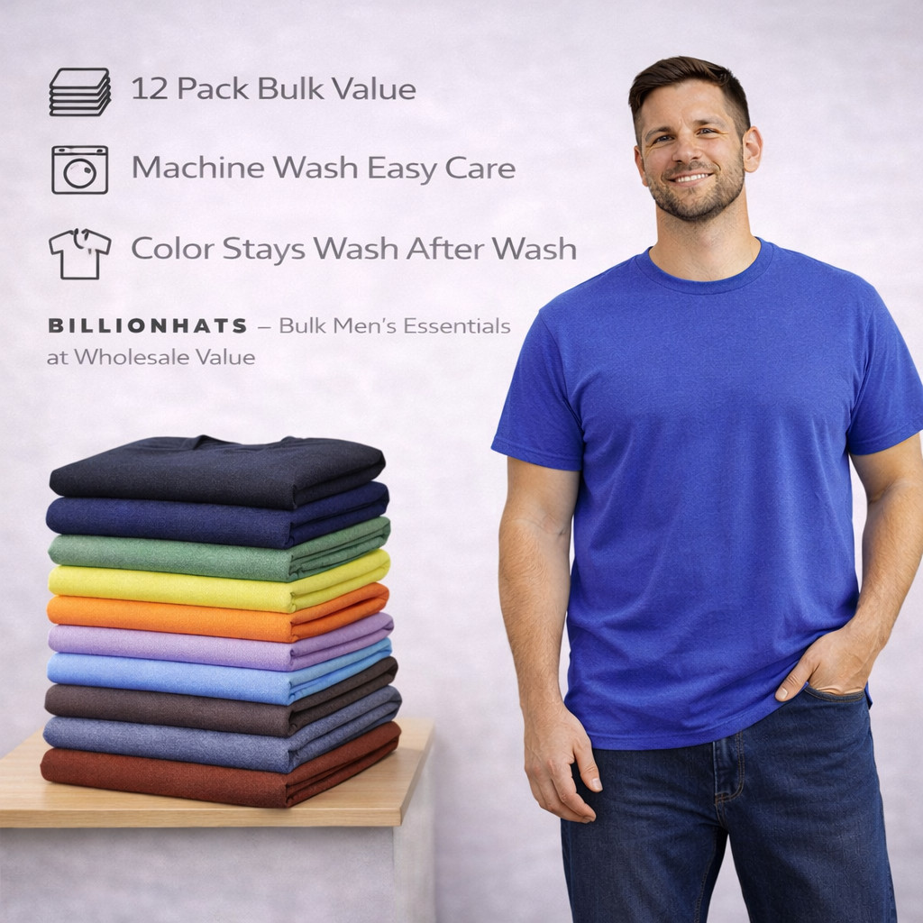 12 Pack BILLIONHATS Plus Size Men Cotton T-Shirt Bulk Big Tall Short Sleeve gallery