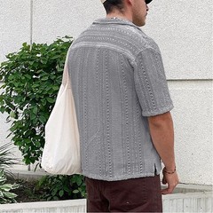 Men’s Short Sleeve Button Down Shirt, Lapel Collar Solid Casual Summer Top S-3XL