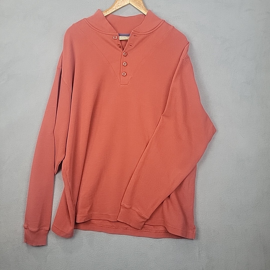 LL Bean Mens M Long Sleeve Henley Knitted Orange 0 BKF2 Orange Thermal