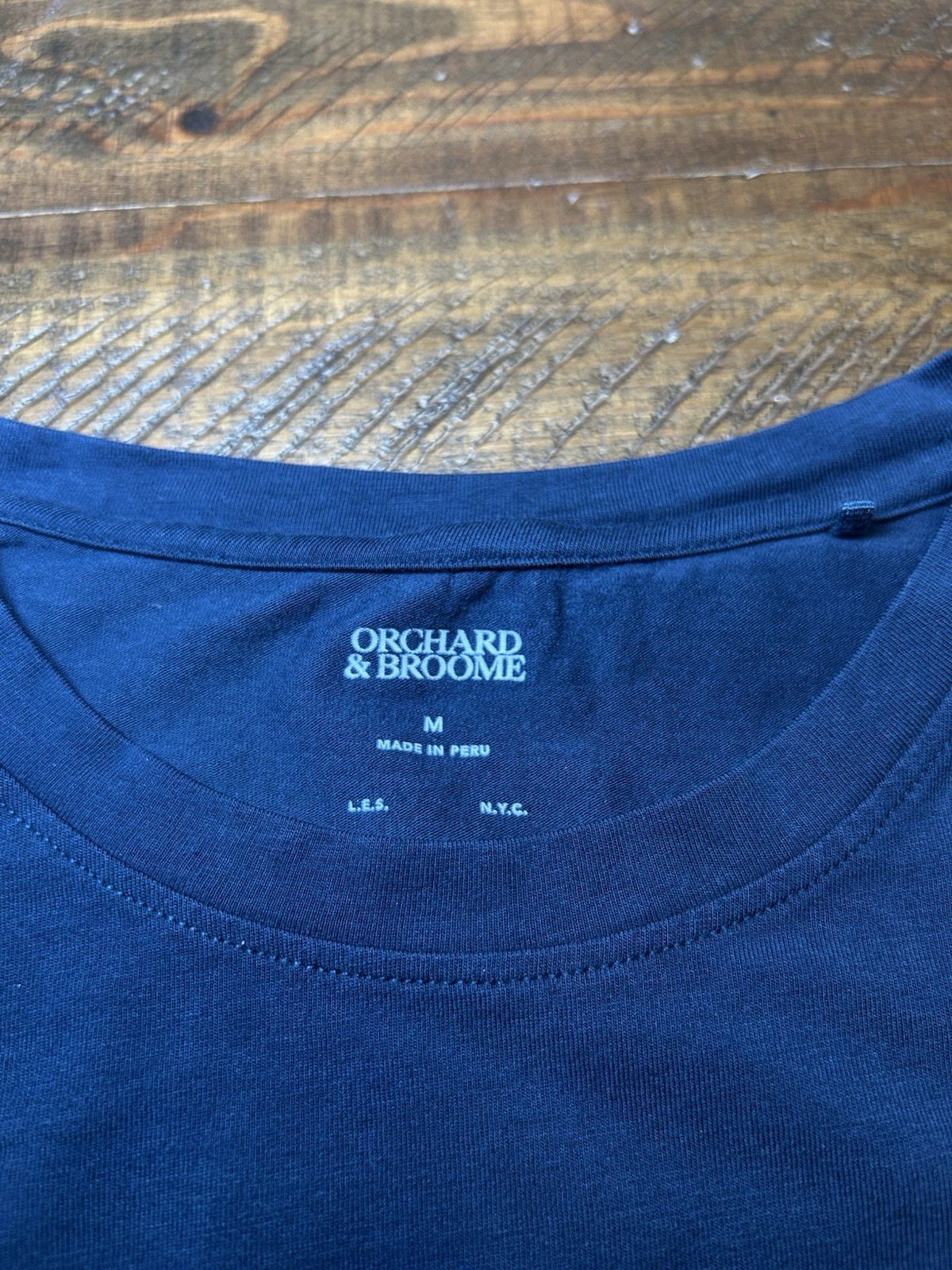 Orchard & Broome Peru Pima Cotton Stretch Tee Medium Navy Blue Designer gallery