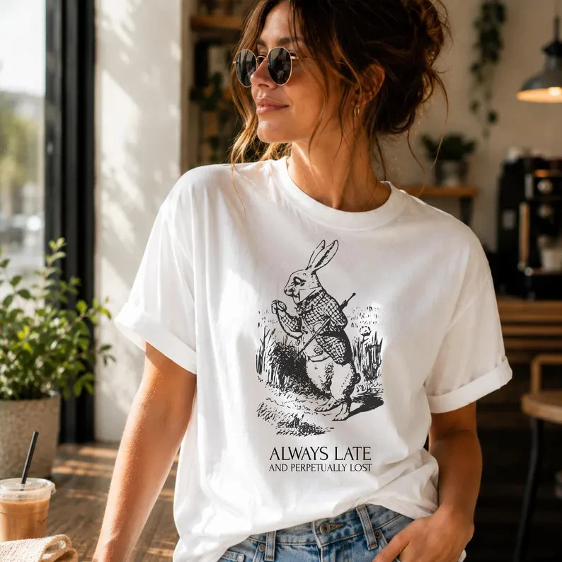 White Rabbit Shirt, Alice in Wonderland Tee, Book Lover Gift shirt gallery