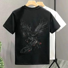 Men’s Phoenix Embroidery Short Sleeve T-Shirt Summer Breathable Casual Tee