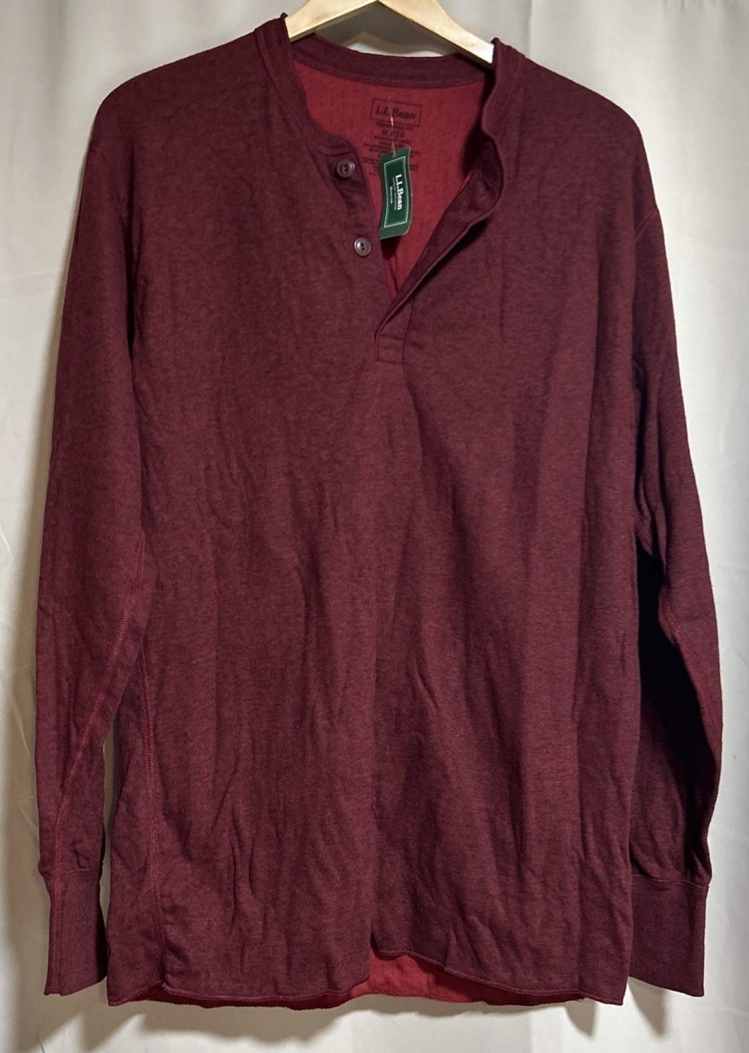 L.L. Bean Shirt Mens Medium Green River Driver Long Sleeve Thermal Henley NWT