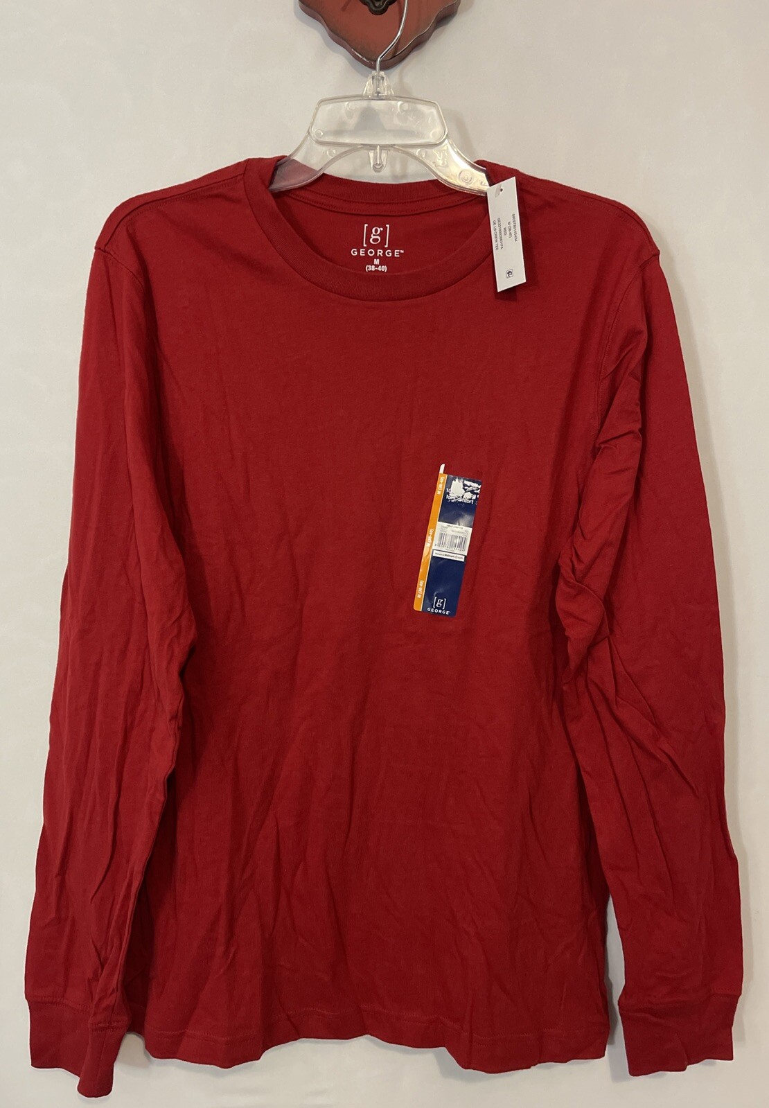 George Mens Medium (38/40) Red Long-Sleeved Cotton Crewneck Tshirt NWT! A5484