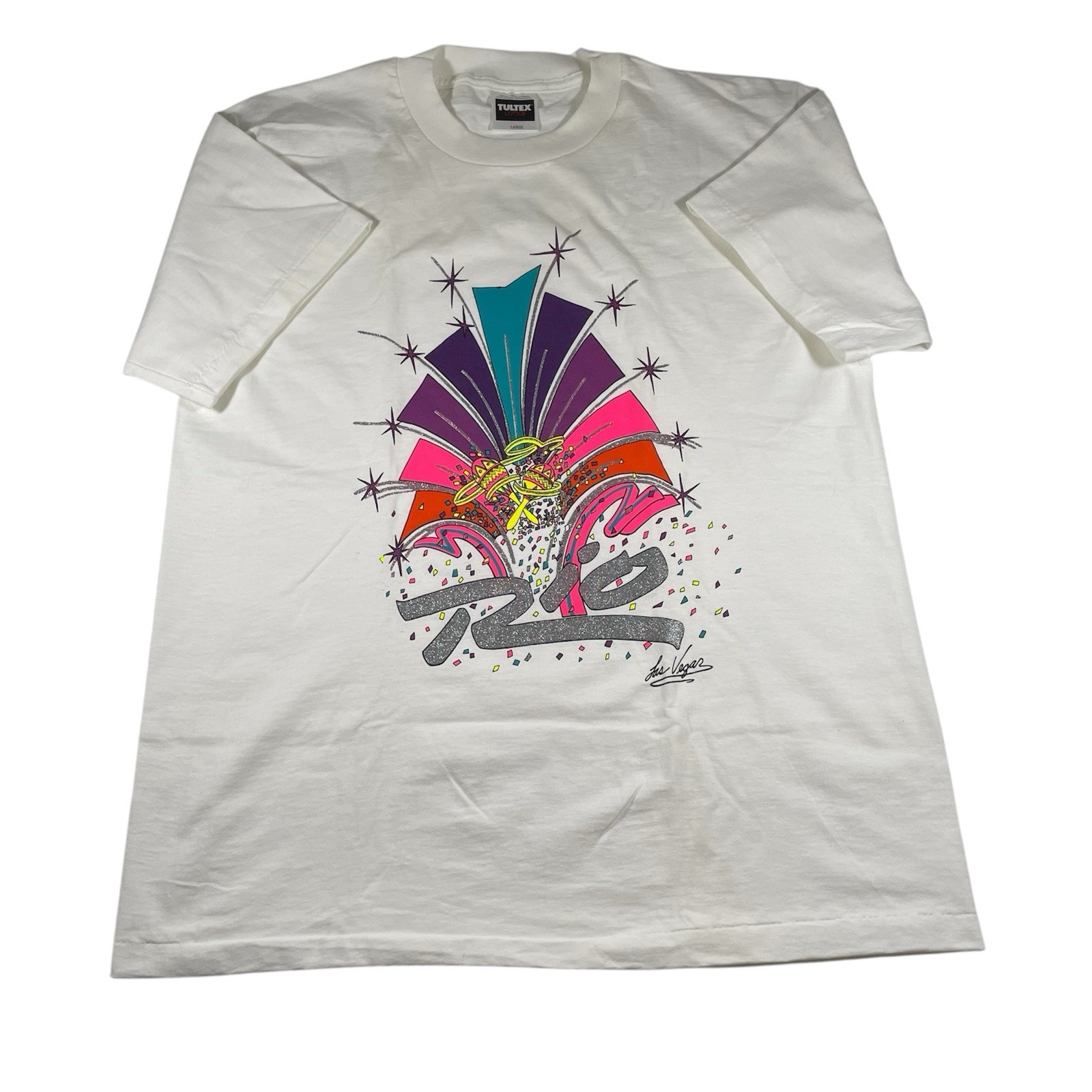 Vtg 90s Rio Las Vegas T Shirt L Graphic Hotel Casino Single Stitch Mens White