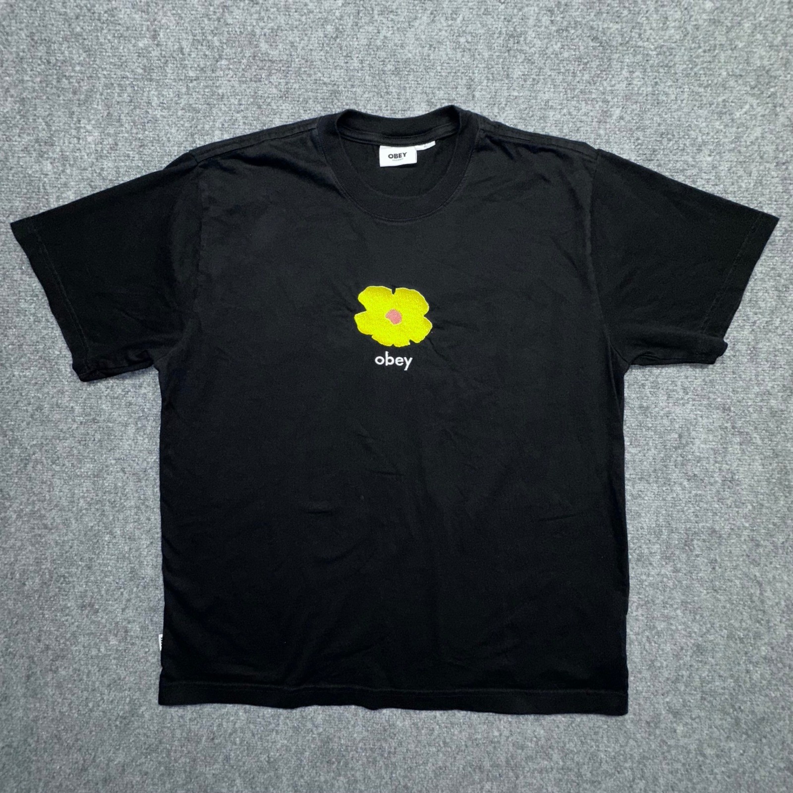 OBEY Organic Black T Shirt Graphic Flower Print Cotton Mens XL gallery