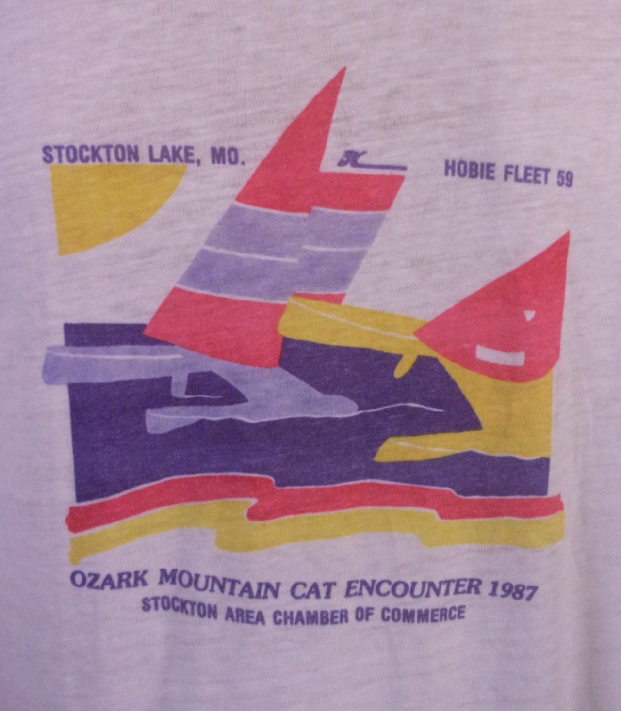 vintage 80s thin Single Stitch Hobie Polo Shirt Ozark Mtn. Cat Encounter 1987 L