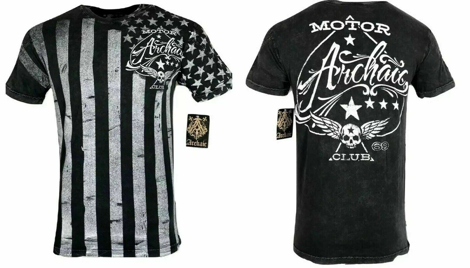 ARCHAIC by AFFLICTION Men's T-Shirt NATION Skull Wings US Flag Black S-4XL $40 gallery