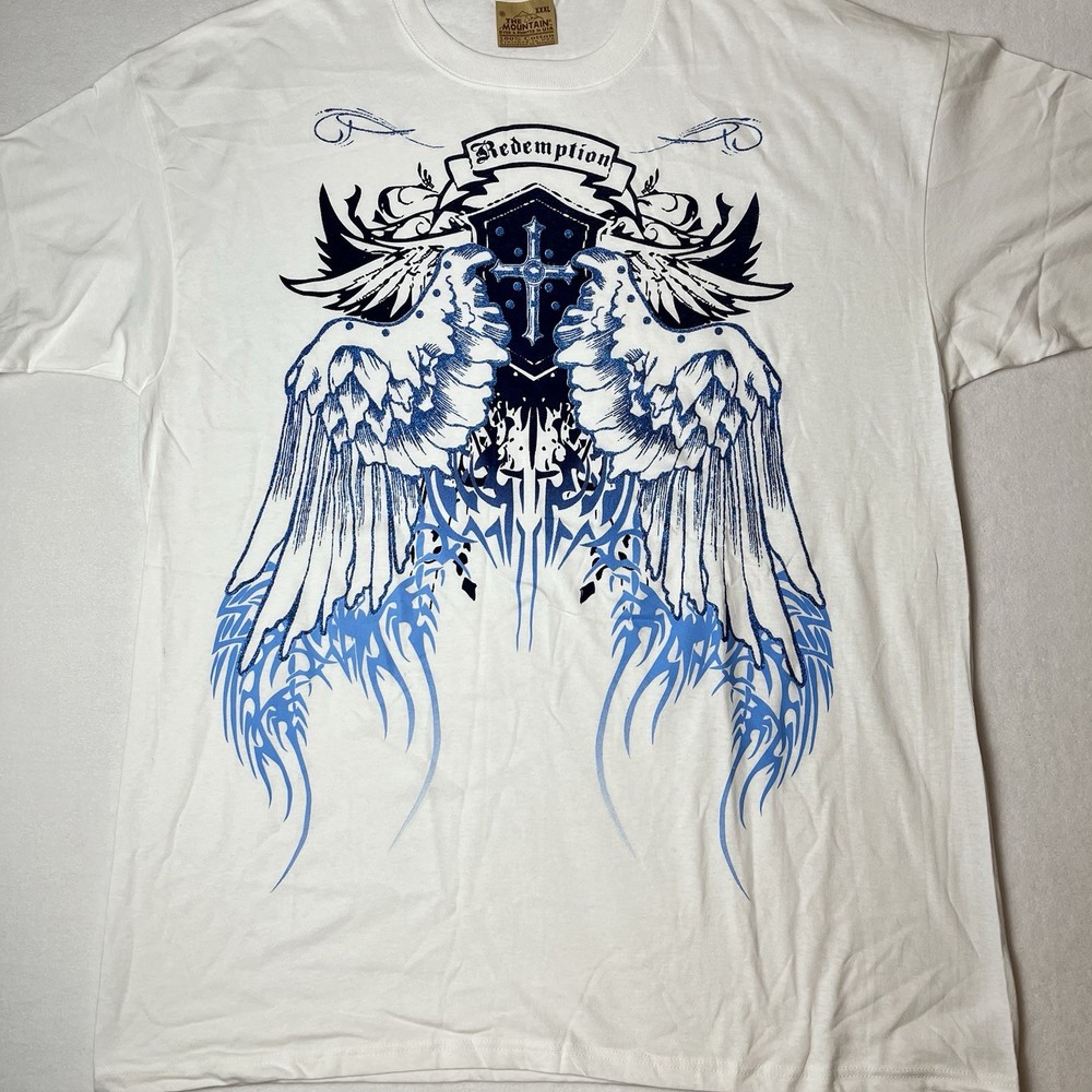 New The Mountain Redemption T-Shirt Men’s 3XL White VTG Leather Tag S/S Crew