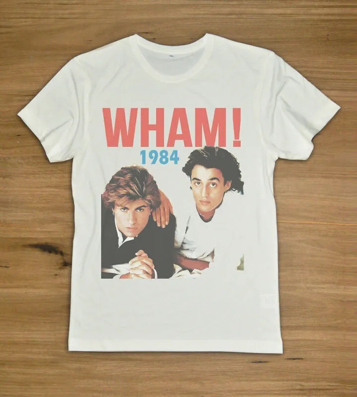 VTG 1984 WHAM George Michael Andrew Ridgeley Shirt Full Size White shirt