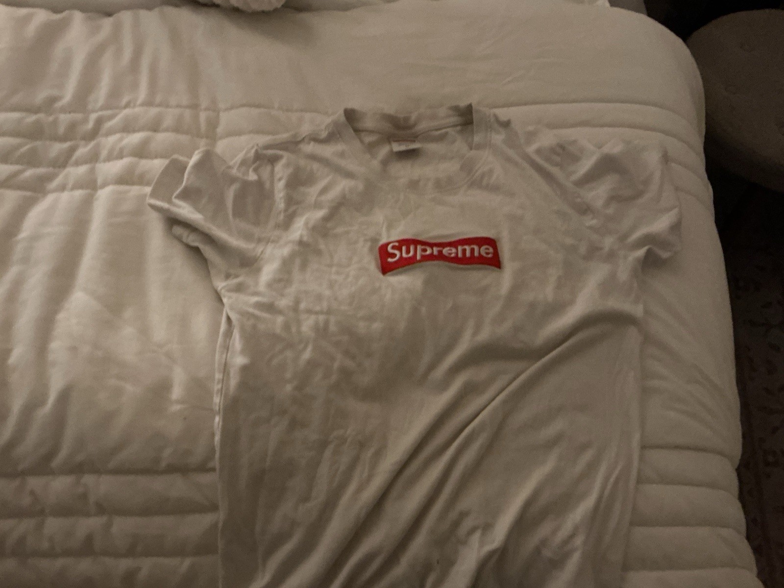 Supreme Box Logo Men's White Cotton Jersey Preshrunk Crew Neck Tee, M gallery
