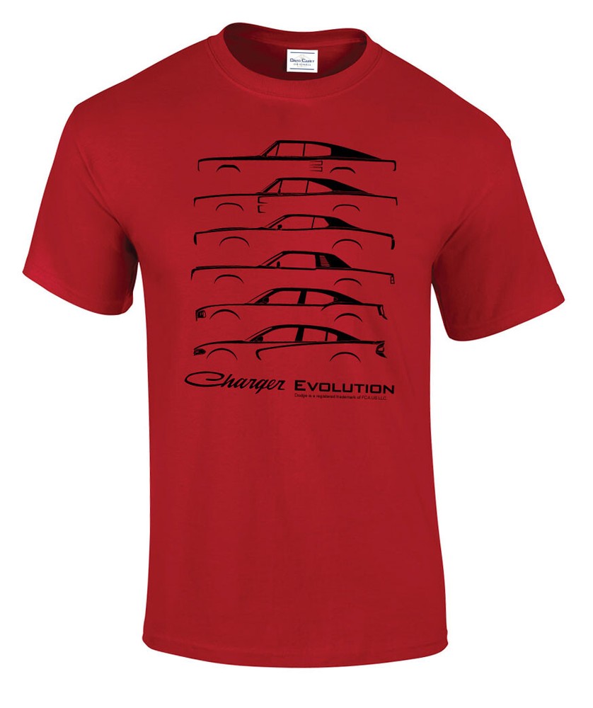 David Carey Dodge Charger Models Evolution 1977-2017 Auto Cars T Shirt 48215