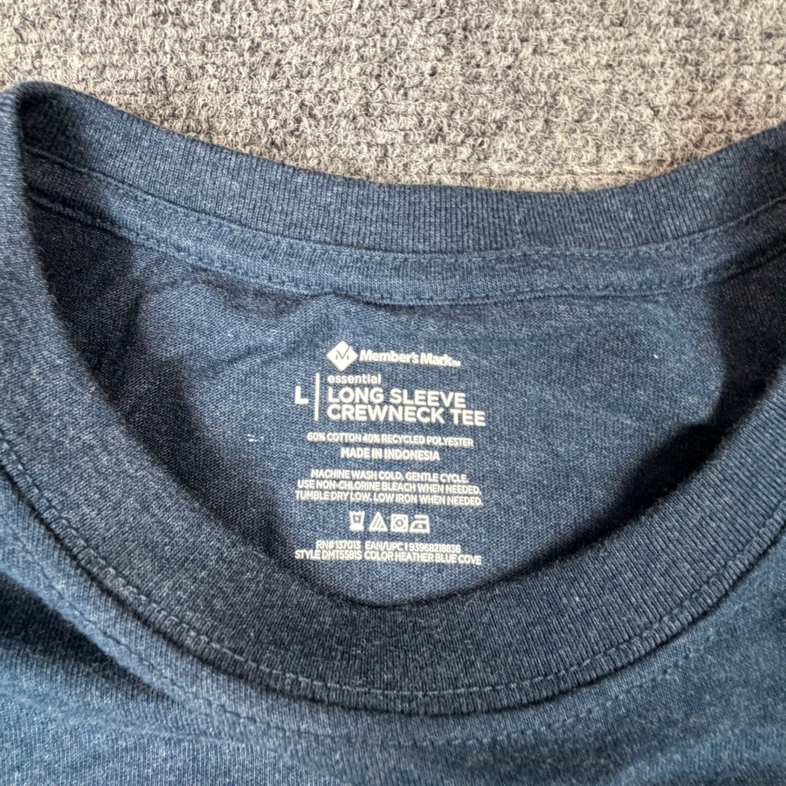 Members Mark Mens Size L Large Heather Blue Long Sleeve Crewneck Tee NEW gallery
