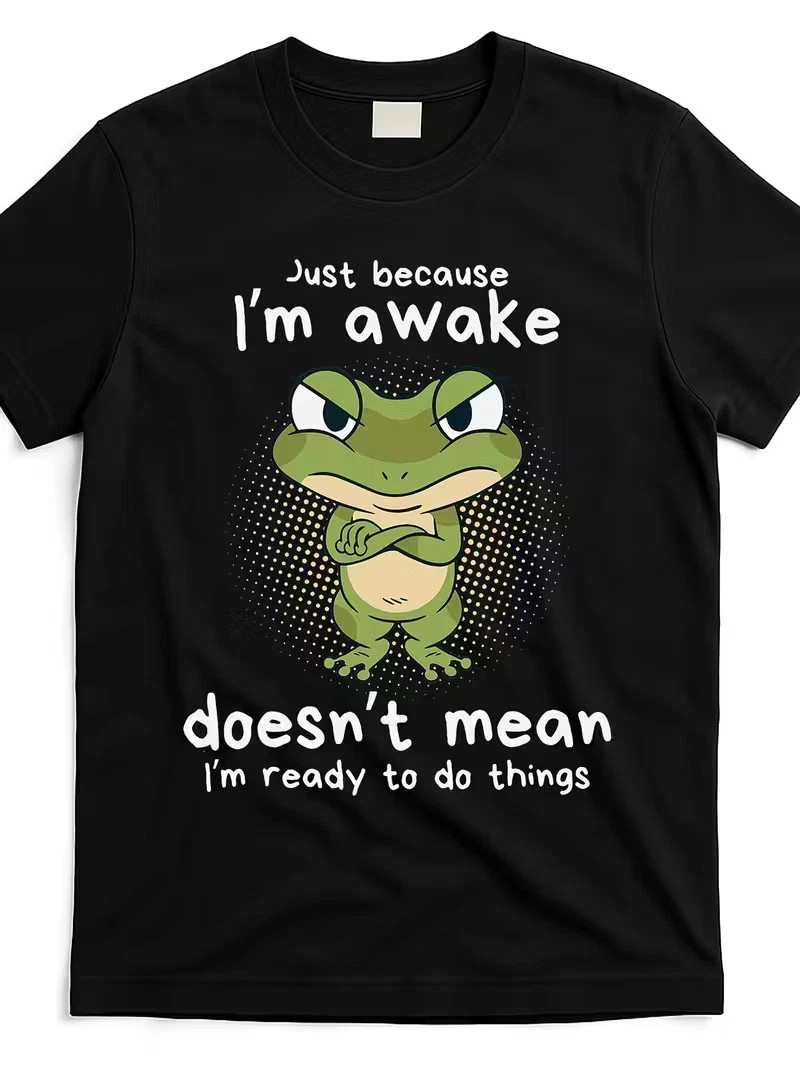 Men's Funny Angry Frog Graphic T-Shirt - "Just Because I'm Awake" Humor Design, gallery