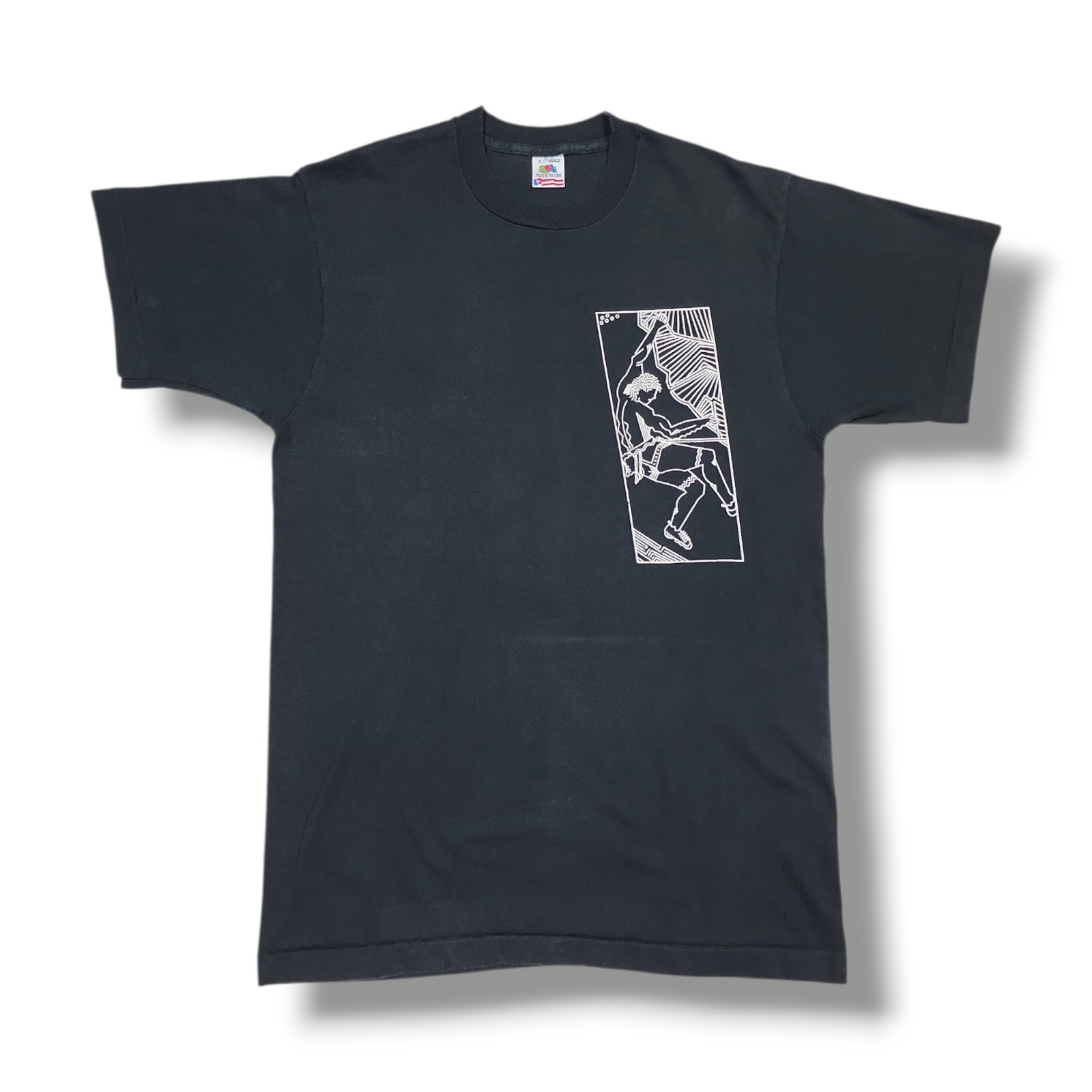 Vintage NOUVEAU CLIMB Line Art Black Fruit Of The Loom T-Shirt Men’s L