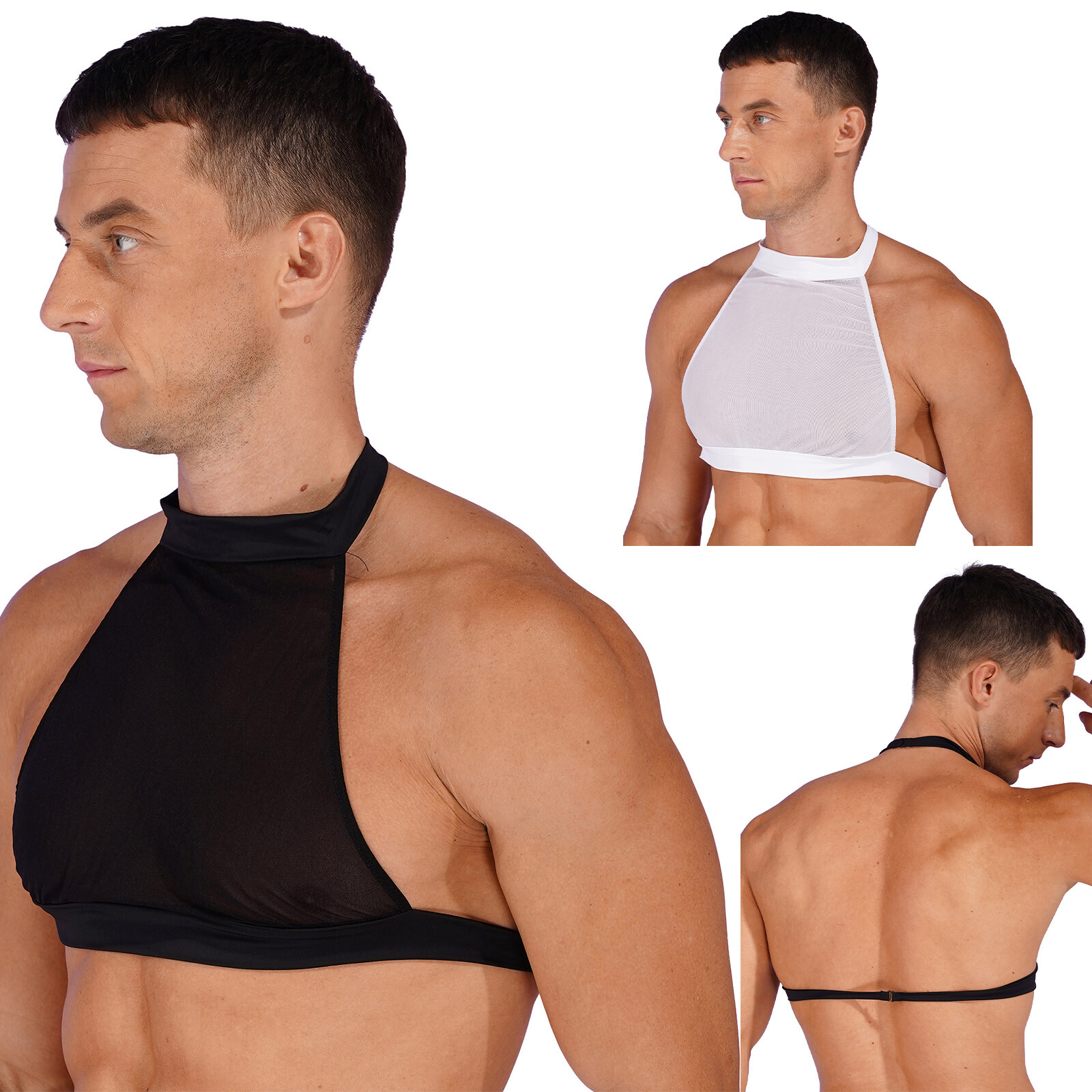 Mens Crop Tops Transparent Tank Vest Sheer Shirts Sports Backless See Through gallery