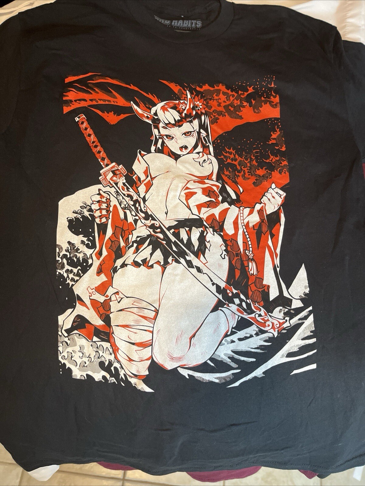 Bad Habits Graphic T-shirt Men’s Size Medium Black Crewneck Anime Girl S/S New