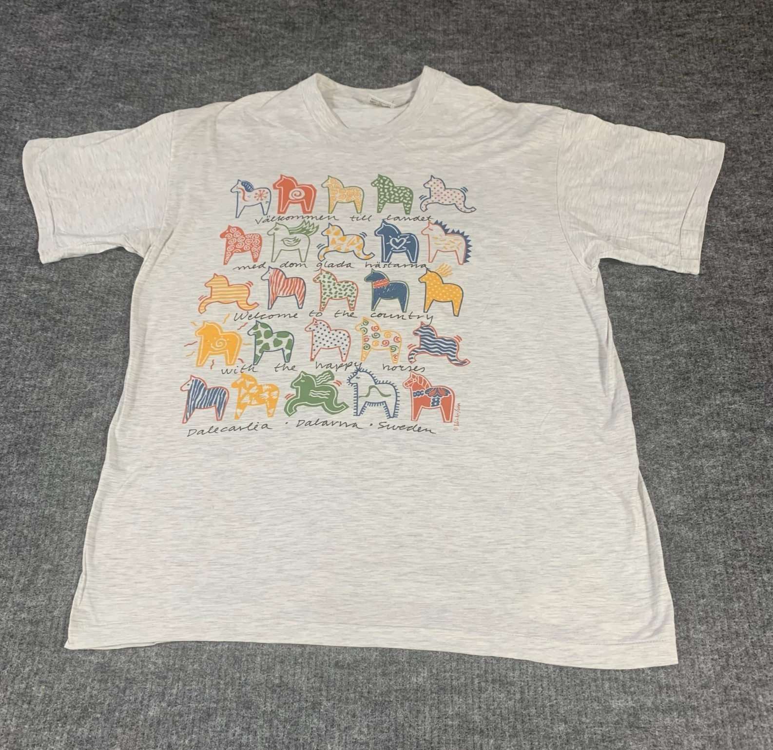 VTG Best In Town T Shirt Adult 2XL Gray Horses Tribal Single Stitch 90s Sweden gallery