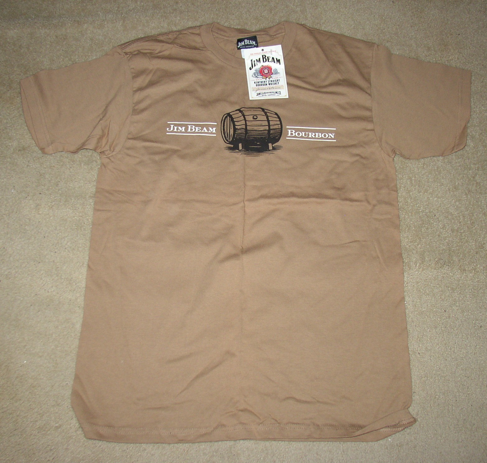 NWT Vintage Jim Beam Bourbon Barrel T-Shirt SZ LG NOS Brown gallery