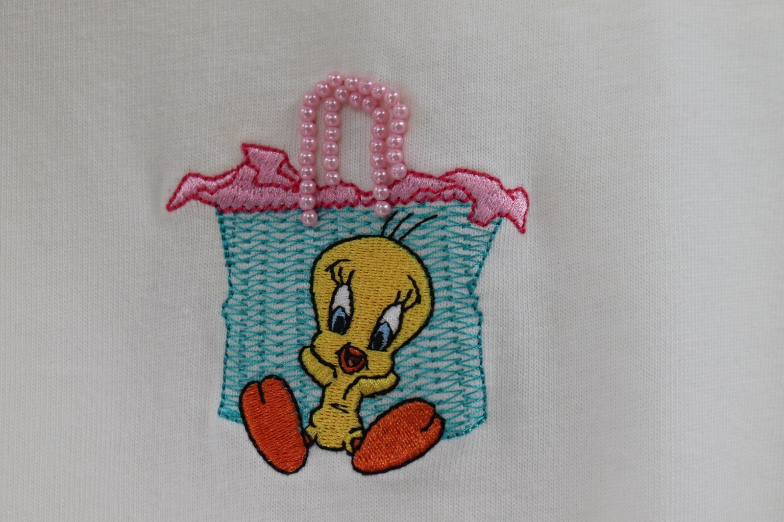 NWT Vintage warner bros men's XXL short sleeve looney tunes shirt beaded white gallery