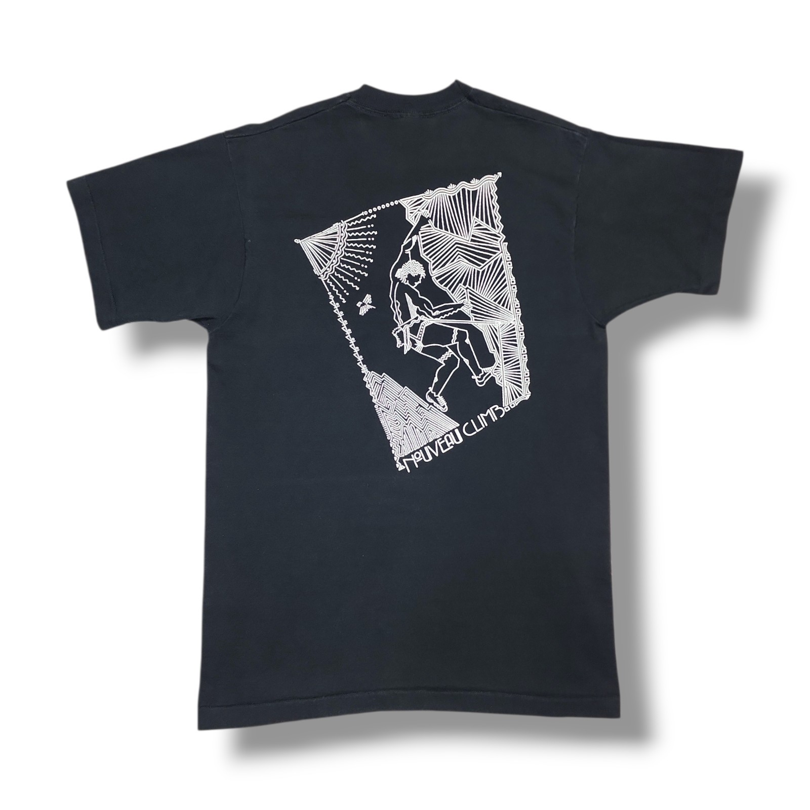 Vintage NOUVEAU CLIMB Line Art Black Fruit Of The Loom T-Shirt Men's L gallery