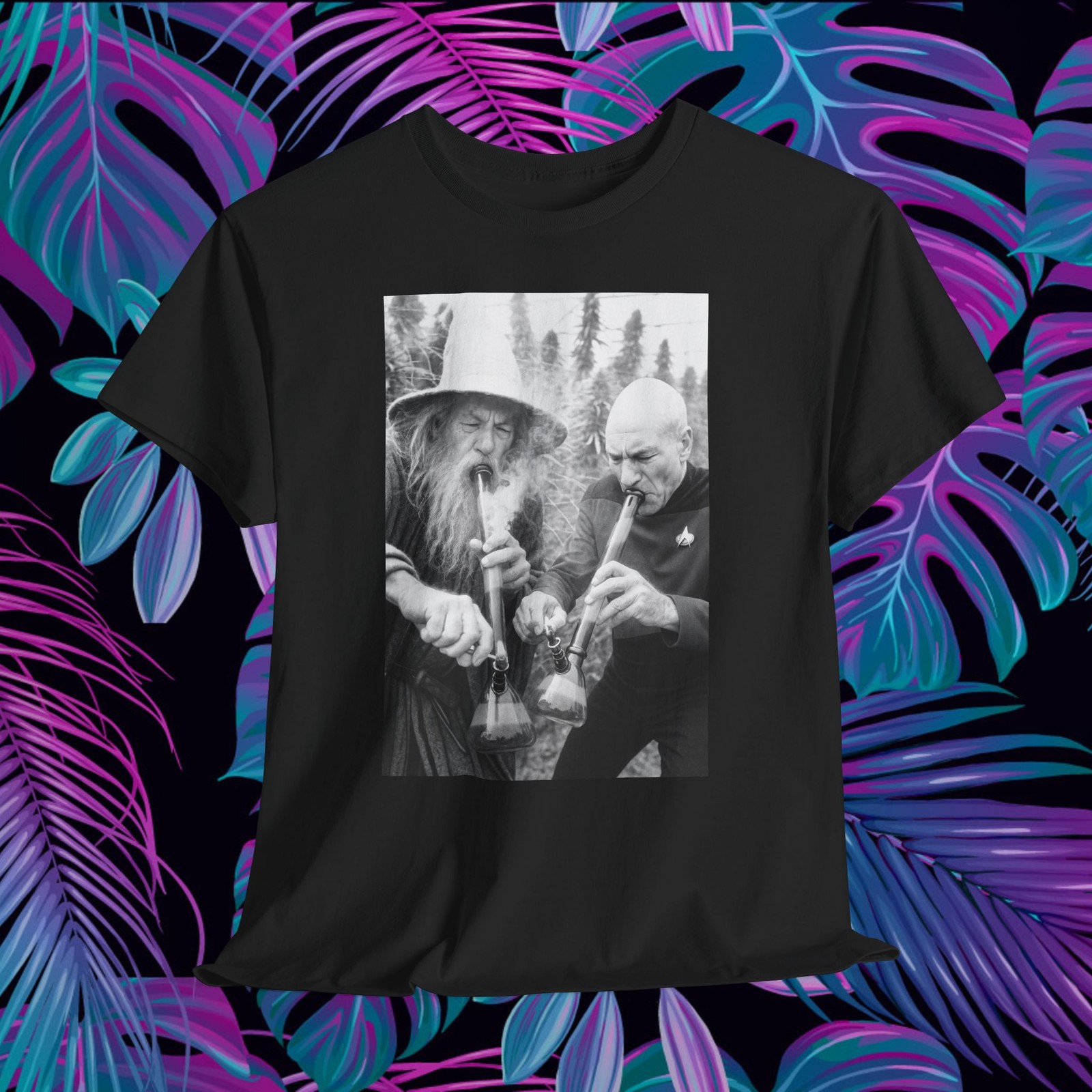 Gandalf and Picard Bong Rip Shirt LOTR Star Trek Funny Stoner Meme Tee