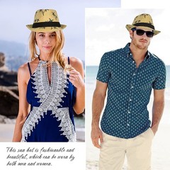 Summer Straw Fedora Hat Short Brim Panama Sun Hat Trilby Beach Hat for Men & …