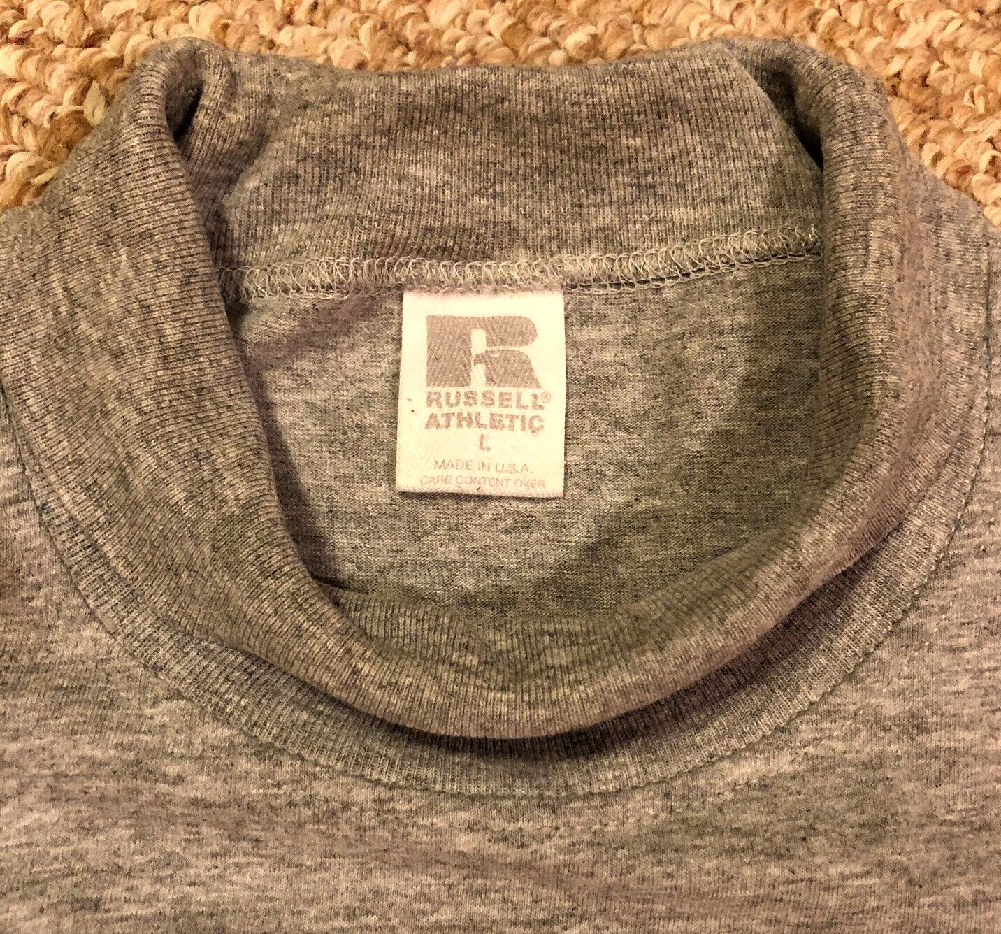 Vtg Heather Gray Russell Athletic Oversized Turtleneck T-Shirt Ribbed Neck Cuffs gallery
