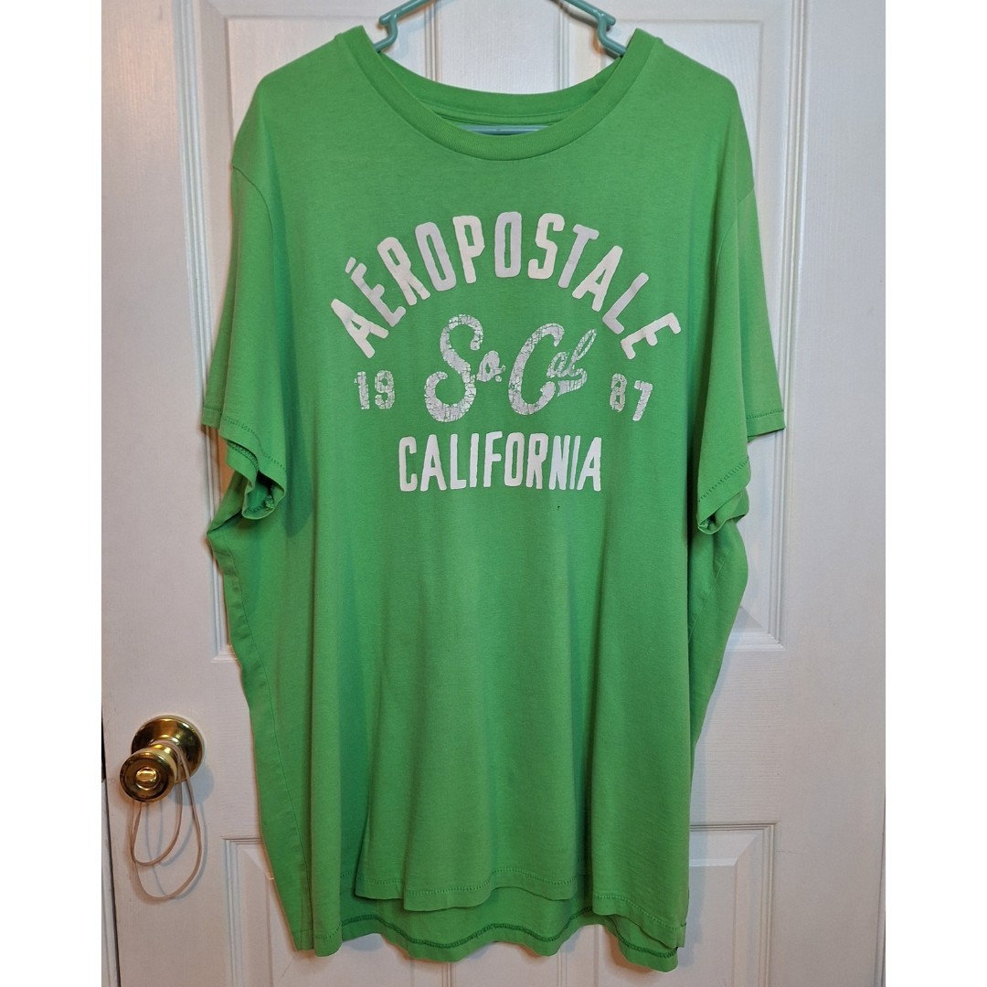 Aeropostale Lime Green White Spell Out Logo Graphic Tshirt Preppy Y2K Size XXL gallery