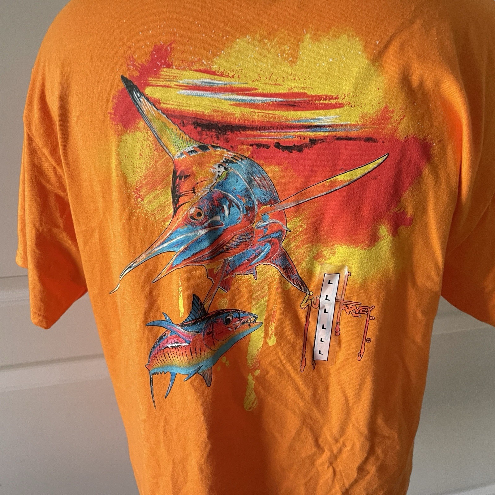 Guy Harvey AFTCO T-shirt Mens Sz L Blue Water Orange Marlin Tuna Short Sleeve gallery