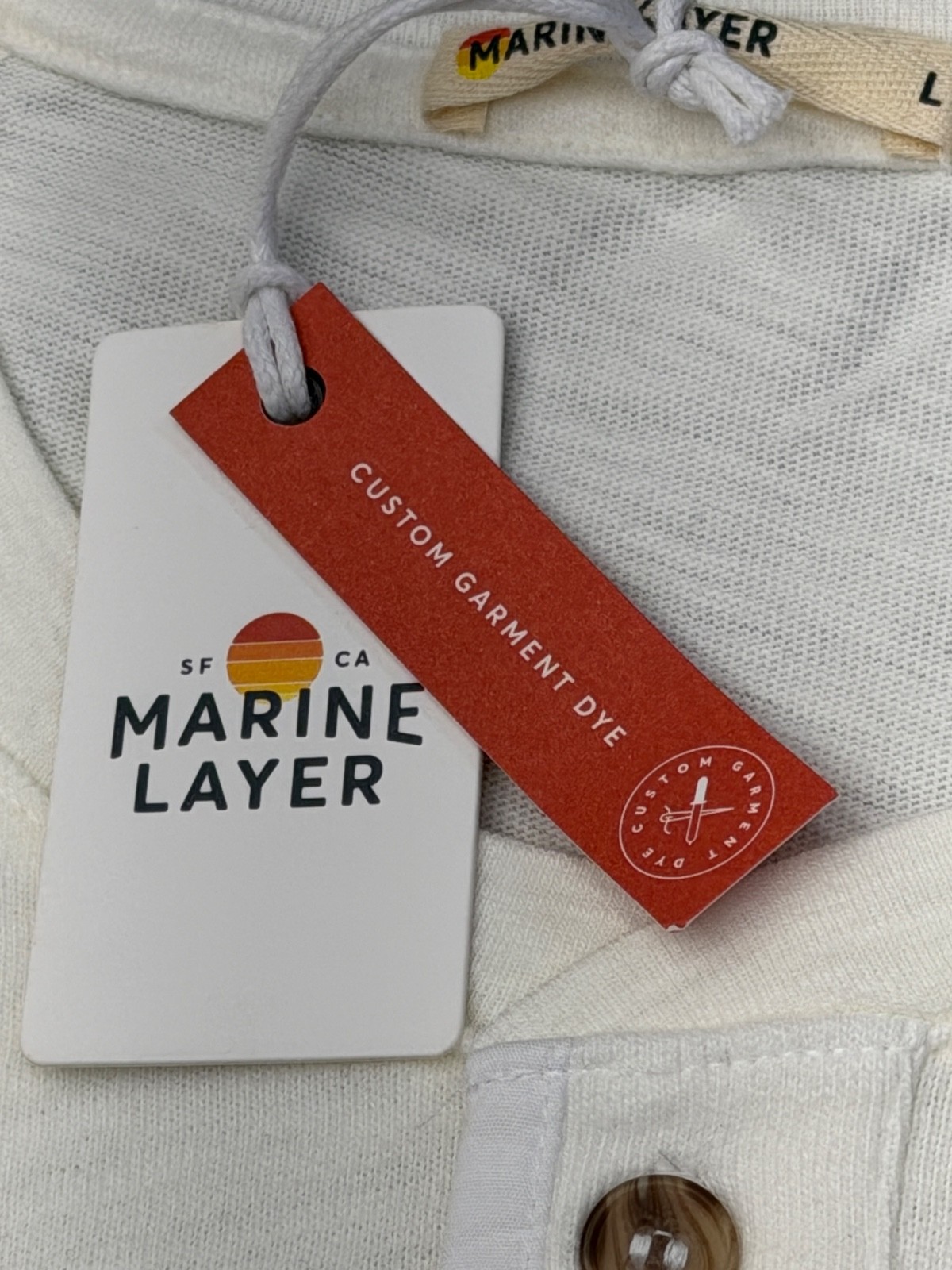 Marine Layer Long Sleeve Henley Shirt Ivory 100% Cotton Custom Dye Mens L NEW gallery