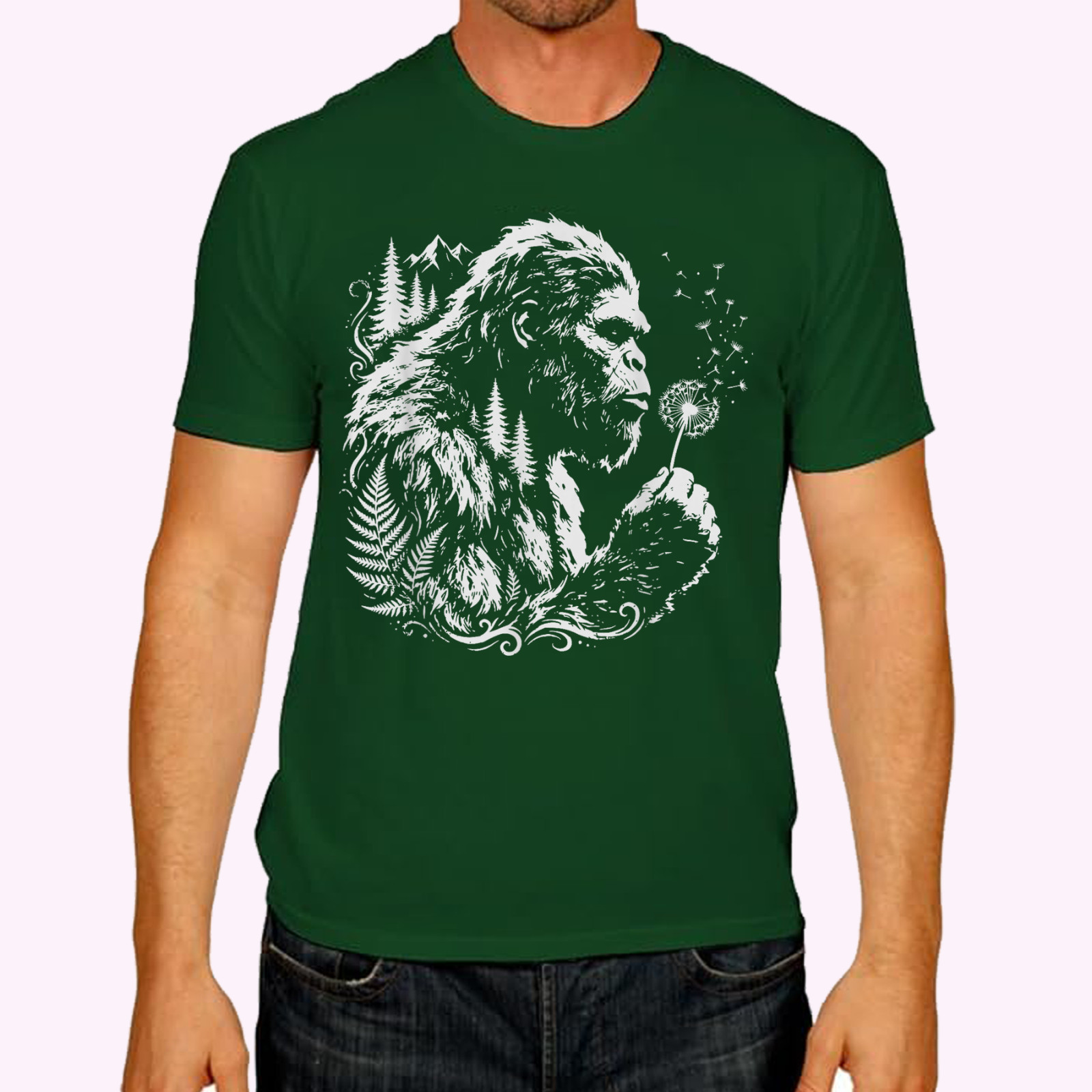 Funny Bigfoot Blowing Wishes Dandelion Nature Vintage Art T-Shirt gallery