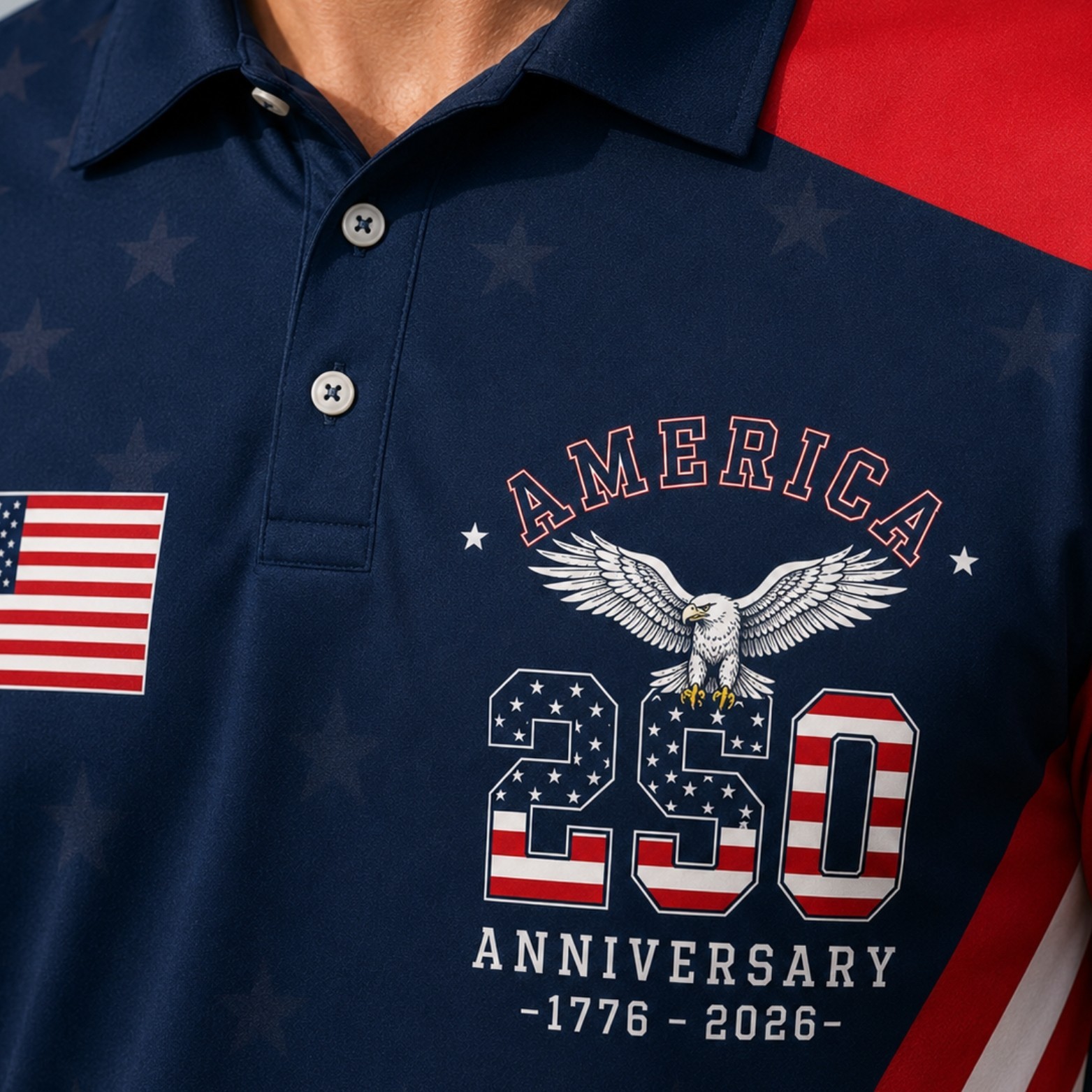 Gradient 250th Anniversary Golf Polo Shirt, USA 1776-2026 American Flag (S-5XL) gallery