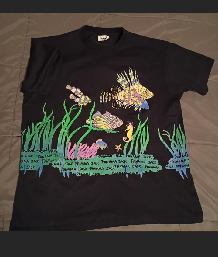 Panama Jack Men’s Black Fish Sea Life Graphic Crew Neck Short Sleeve T-Shirt