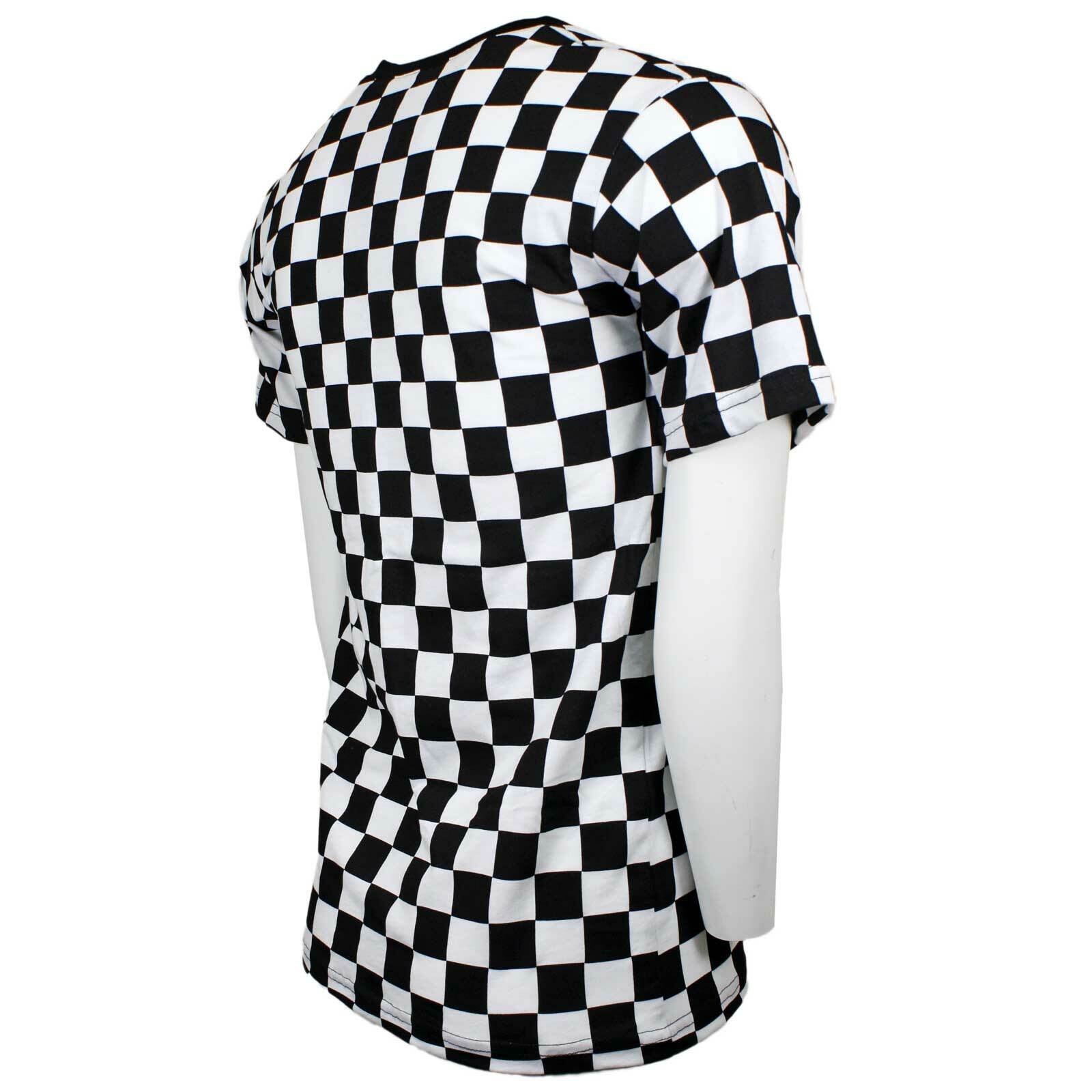 Adult Men's RAD 80's Short Sleeve PUNK Checkered Shirt Black White S M L XL 2XL gallery