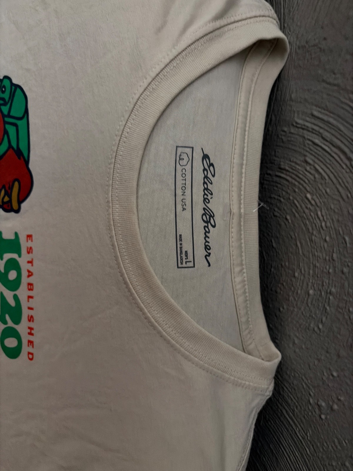 Eddie Bauer Sasquatch t-shirt features a red bigfoot graphic with a g gallery