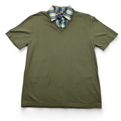 Akoo Run Alone Olive Green V-Neck Shirt Plaid Collar XL Streetwear Retro