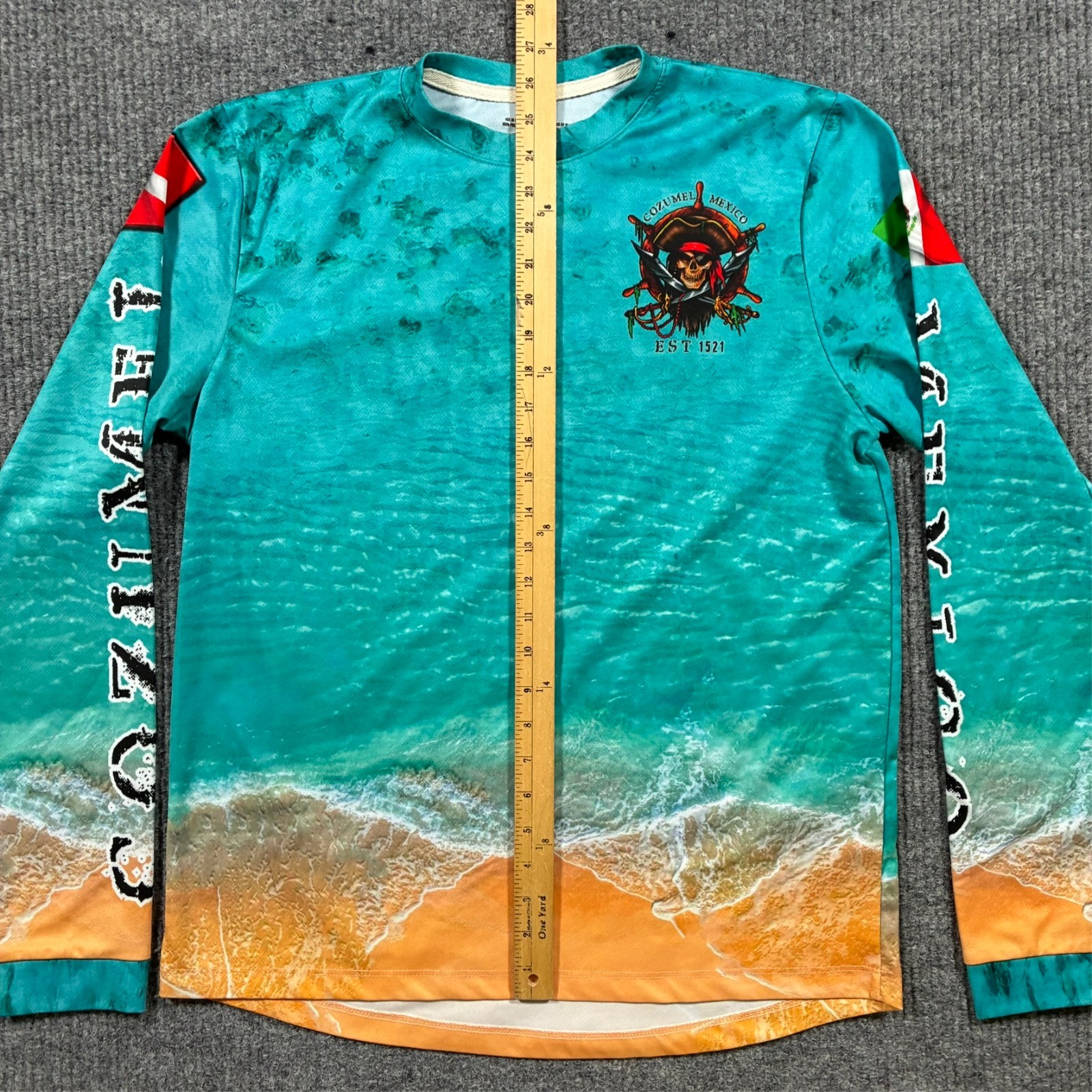 Cozumel Mexico Pirate Shirt Mens Large L Long Sleeve Beach Scene All Over Print gallery