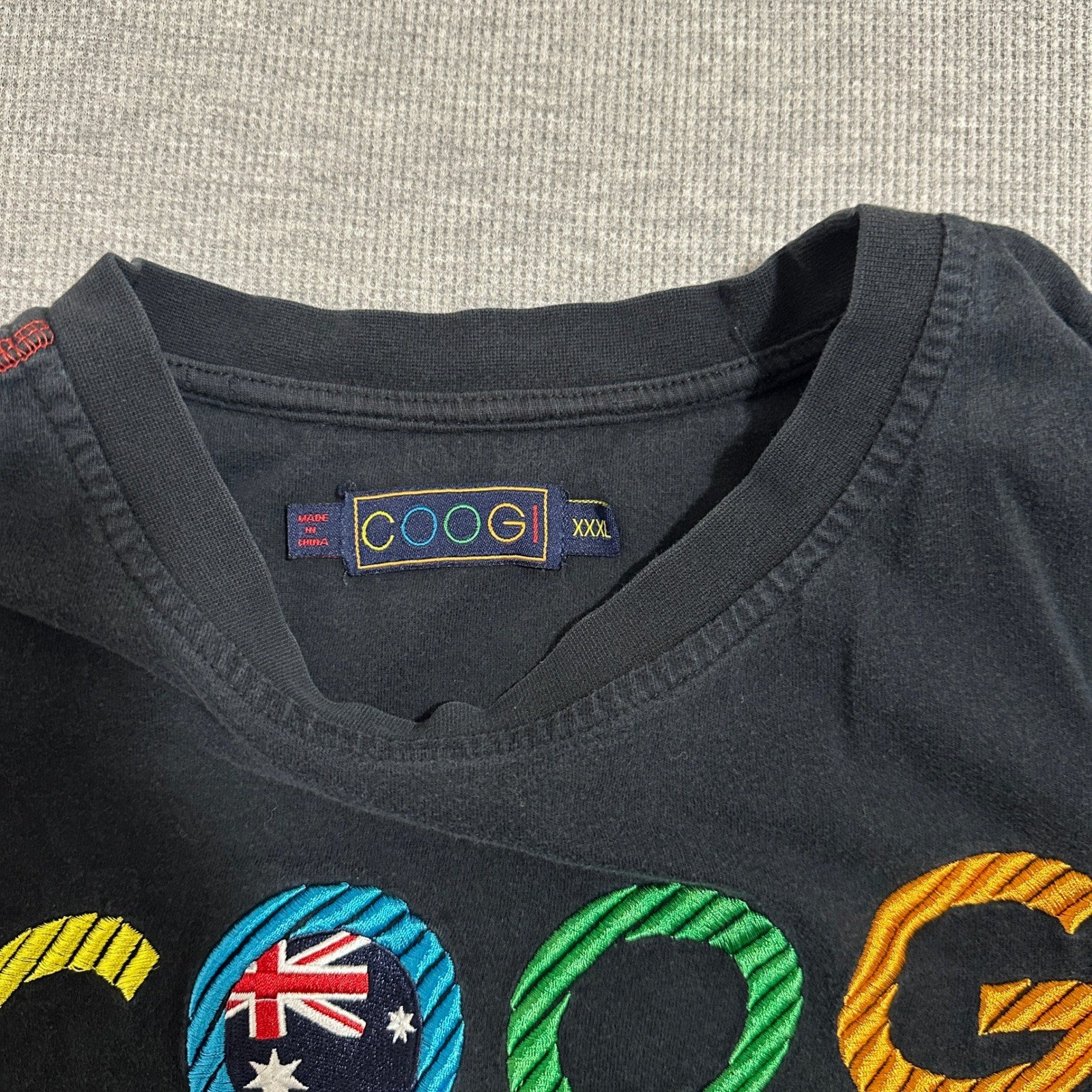 Y2K Coogi Australia Embroidered Multicolor Logo Contrast Stitch Tee Black 3XL gallery