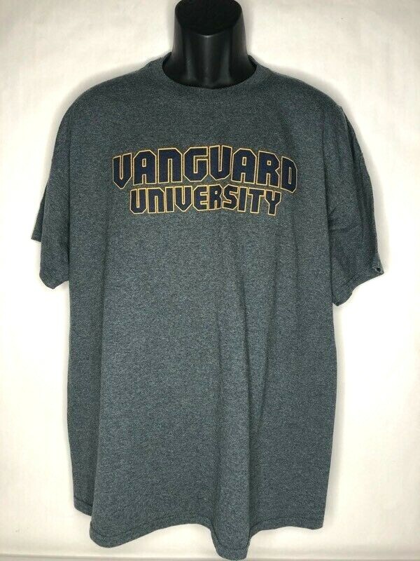 Vanguard University Gildan Graphic T-Shirt Gray Blue Heathered Crew Mens XL New