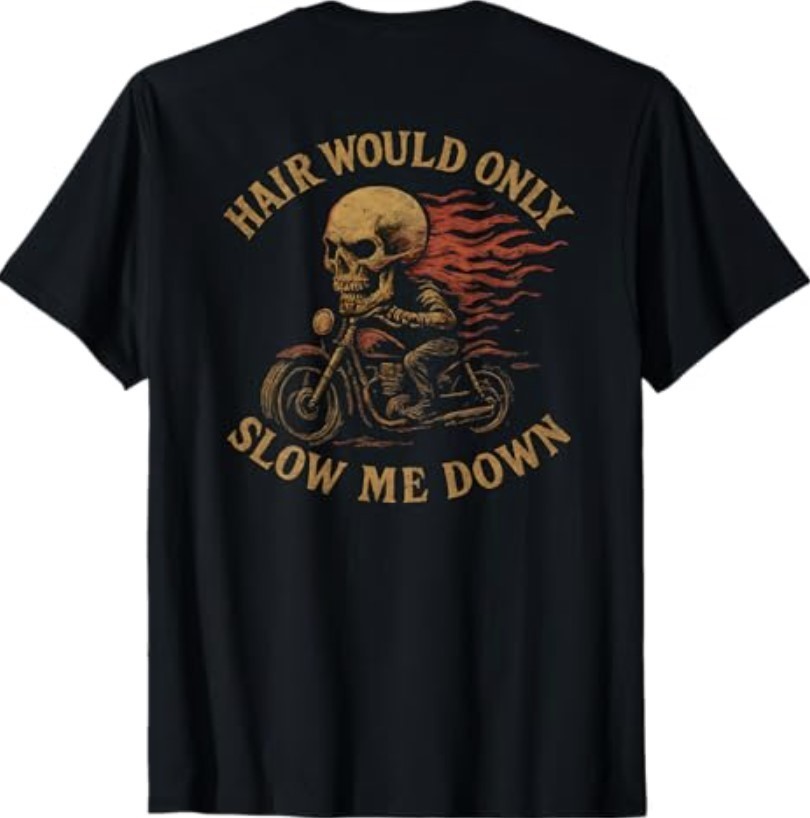 Bald Biker Skull Motorcycle Rider Funny Graphic T-Shirt