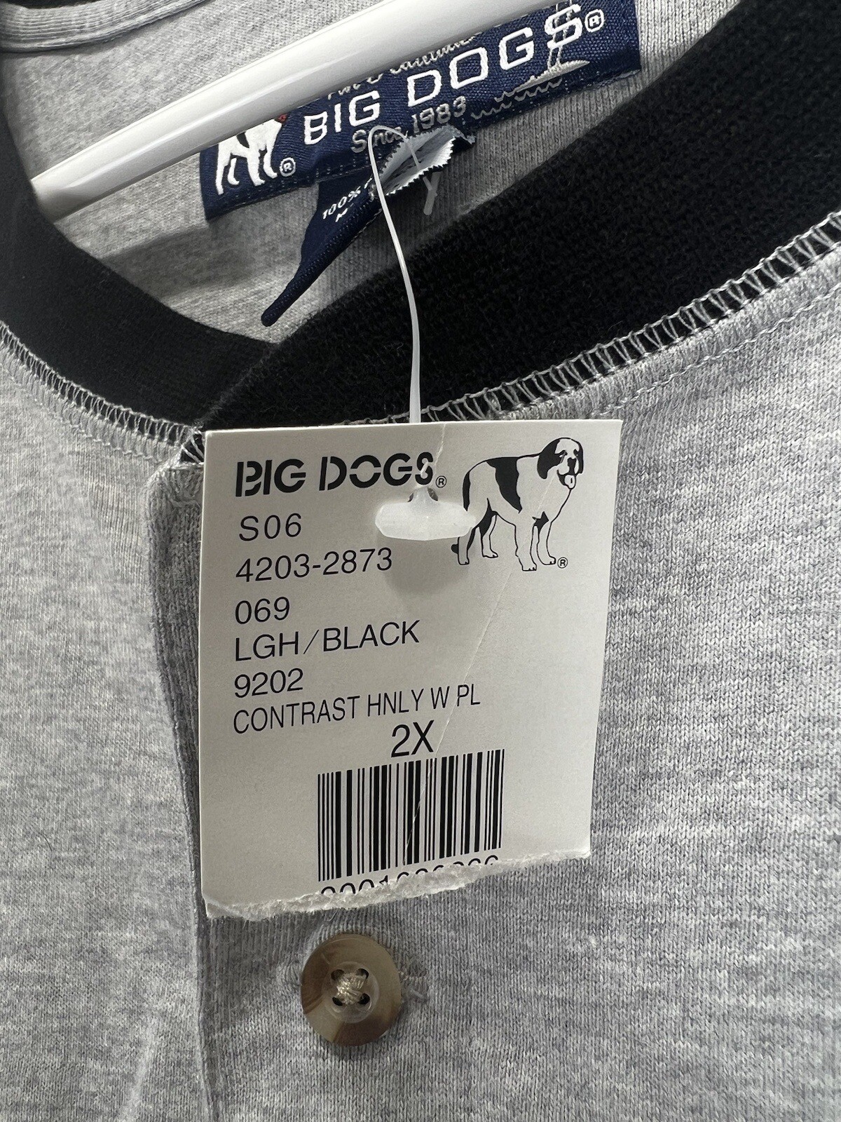 NWT Big Dogs Henley T Shirt Two Tone Color Block Men’s Size 2XL Gray/Black gallery