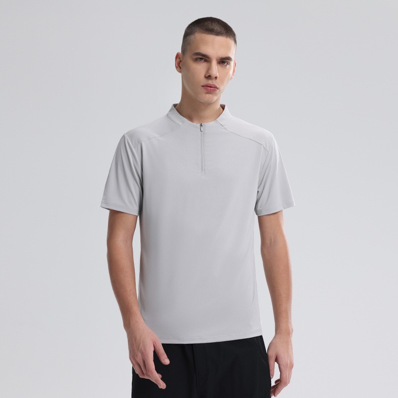 Half Zip Comfortable Short Sleeve Top Men's High Stretch Running Fitness Shirt gallery