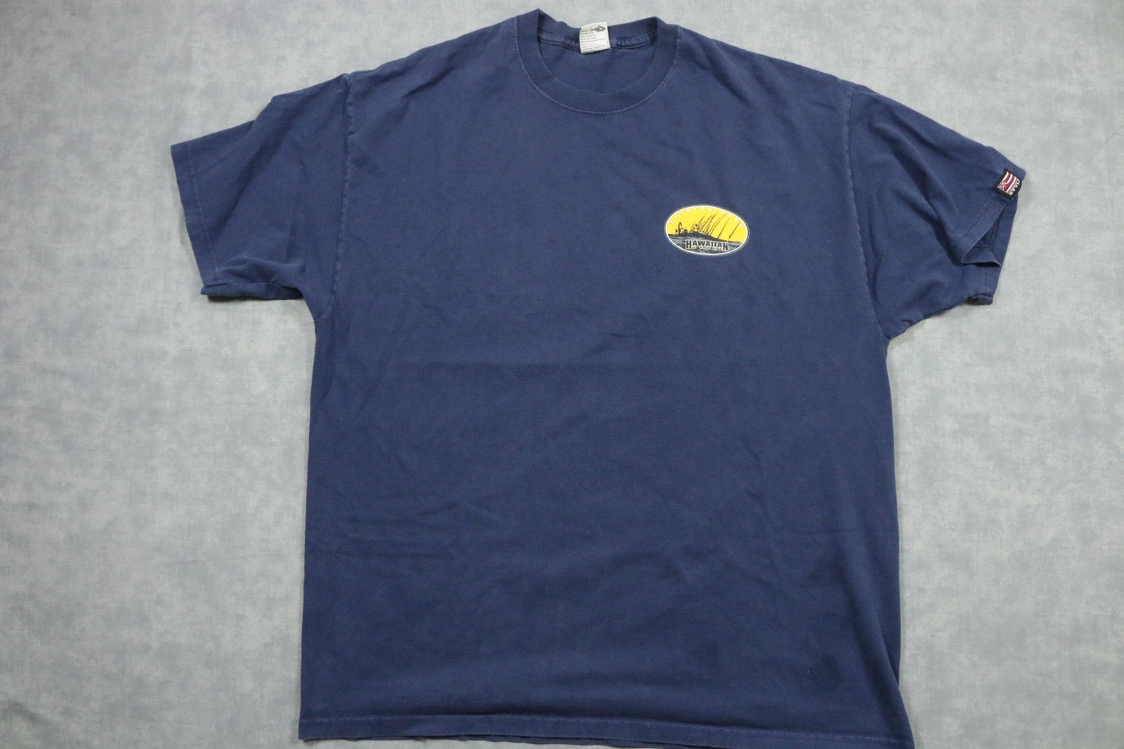 Hawaiian Style Fishing Club Shirt Mens XL Navy Blue Graphic Tee Outdoor Island